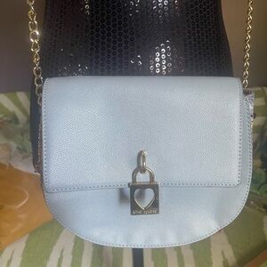 Betsey Johnson Blue and Gold Crossbody Bag with Chain Strap